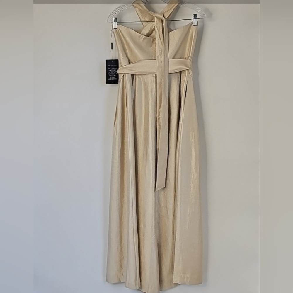 WHBM Champagne Gold Wide Leg Halter Jumpsuit wFront Pockets Cocktail Coquette - Picture 10 of 16